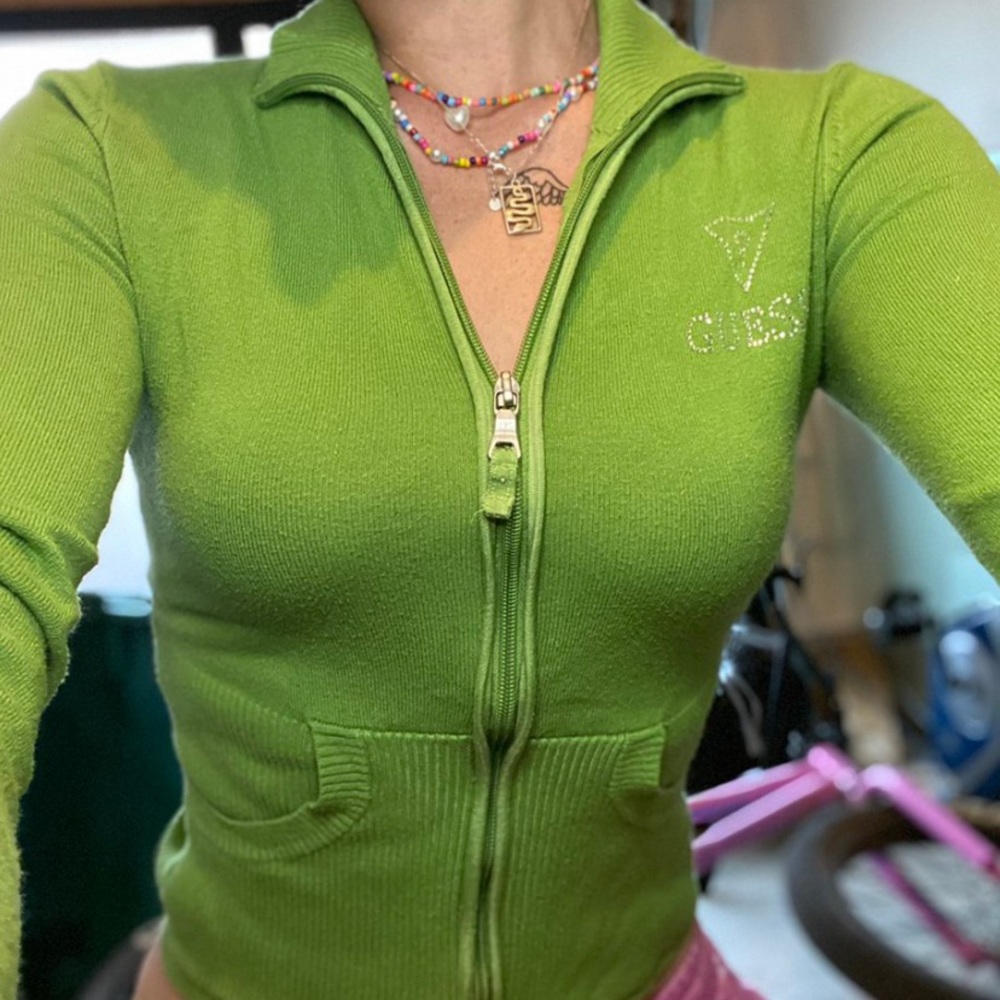 vintage guess apple green zip up sweater